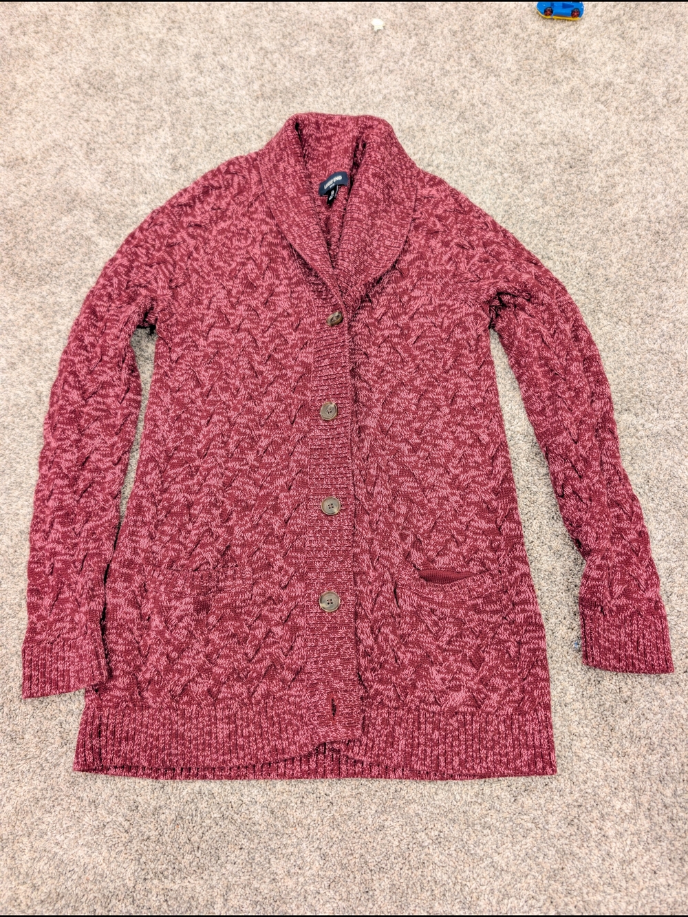 Lands' End Drifter Cable Knit Shawl Collar Cardigan Sweater Maroon Burgundy M